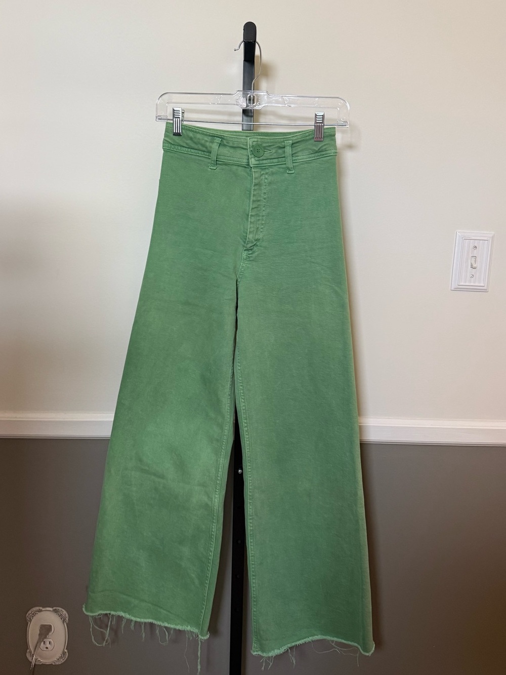 Zara Green High Rise Wide Leg Jeans Raw Hem Size 2 - Picture 4 of 8